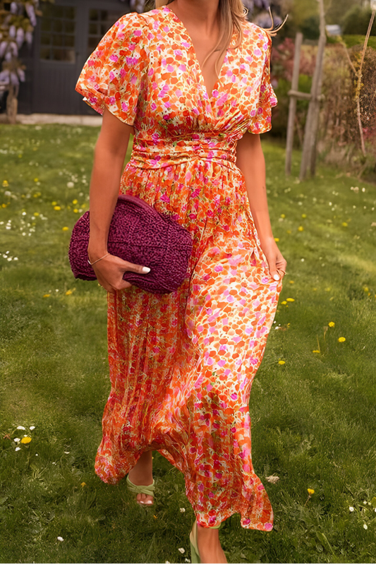 Women’s Floral Maxi Dress with V-Neck and Flowy Fit
