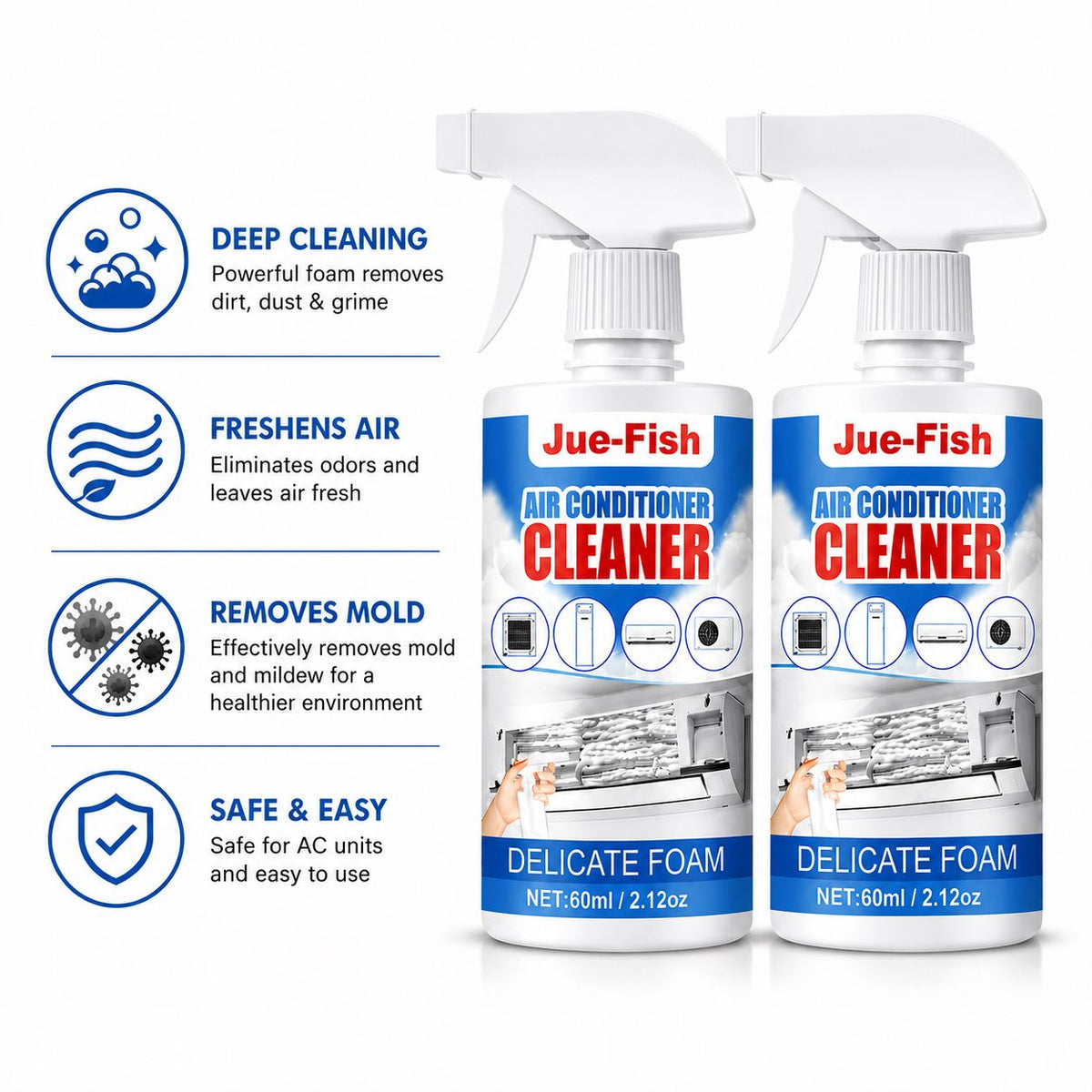 Air Conditioner Foam Cleaner 2 Pack - Spray AC Duct Deodorizer