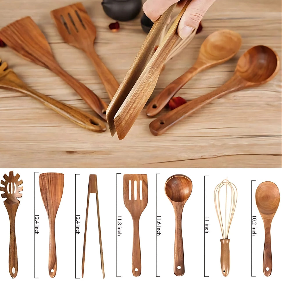 Wooden Cooking Utensils Set – 7 Piece Kitchen Tool Set