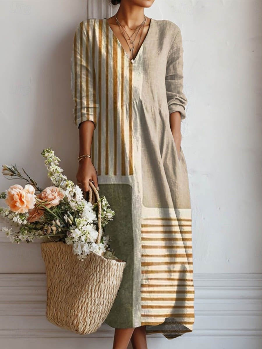 Women’s Abstract Print Linen Midi Dress
