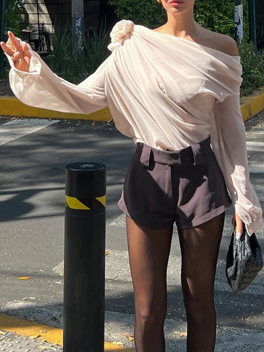 One Shoulder Chiffon Blouse for Women