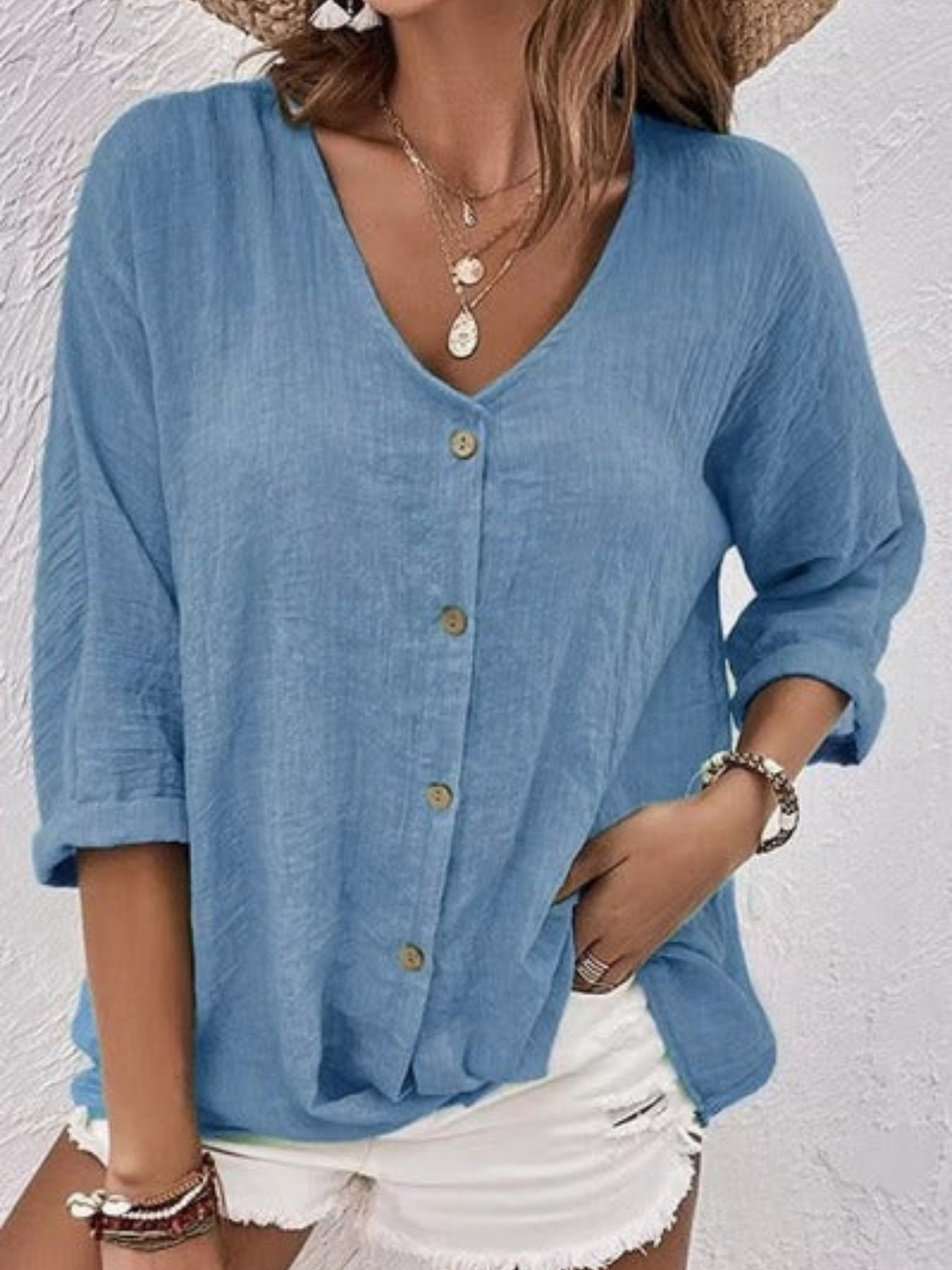 Women’s Crinkle Cotton V-Neck Top