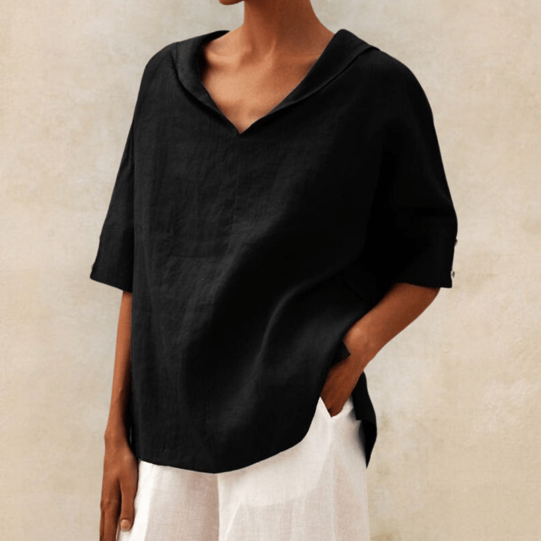 Women’s Linen Tunic Top with Collared V-Neck