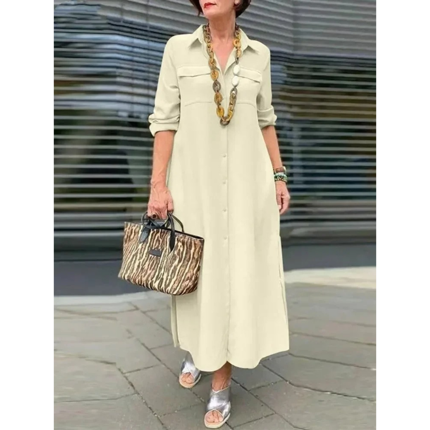 Vivienne – Elegant V-Neck Shirt Dress