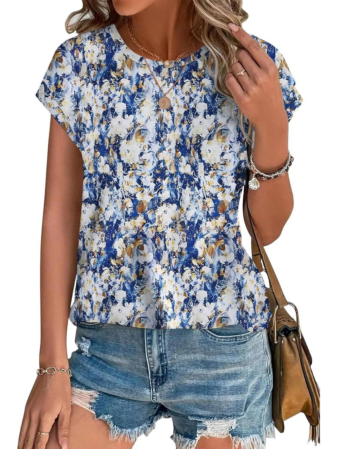 Women’s Botanical Print Cap Sleeve Top