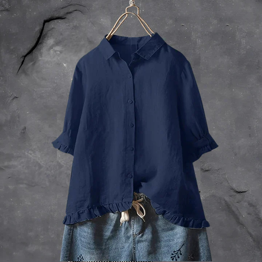 Women’s Linen Button Down Shirt with Ruffle Sleeves