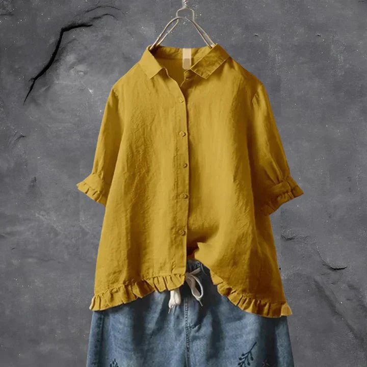 Women’s Linen Button Down Shirt with Ruffle Sleeves