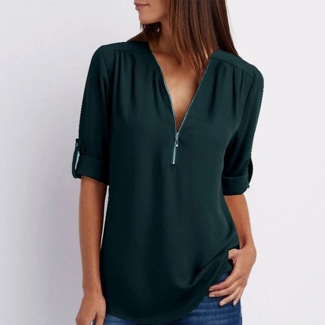 Women’s Zip Front V-Neck Blouse