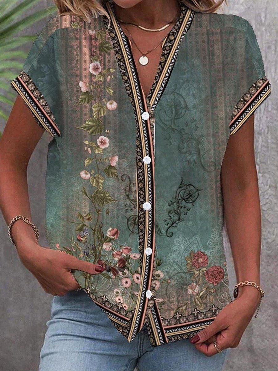 Women’s Boho Paisley V-Neck Blouse