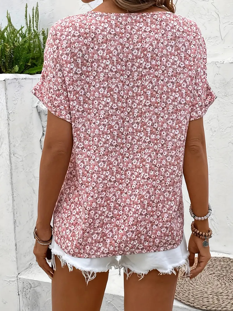 Women’s Floral Cotton Button Front Blouse