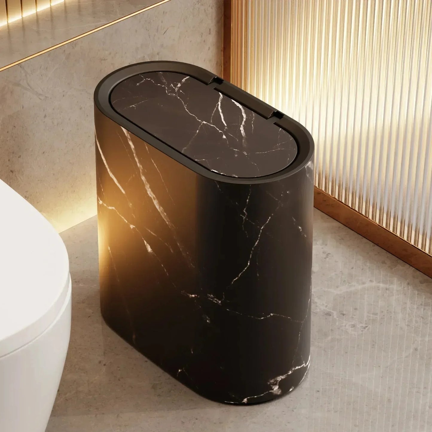 Nordic Marble Trash Can - Slim Push Top Wastebasket Bathroom WC