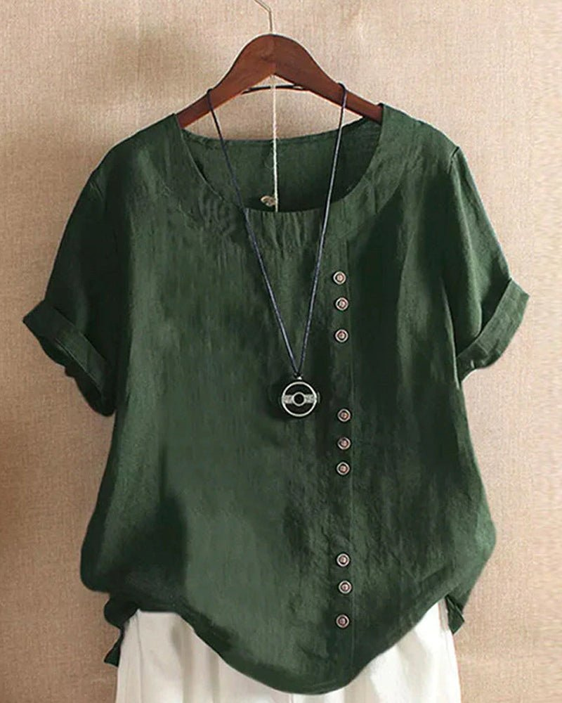 Women’s Linen Tunic Top with Button Detail