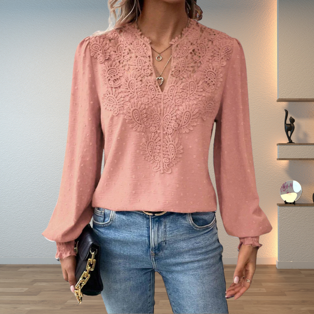 Women’s Lace V-Neck Long Sleeve Blouse