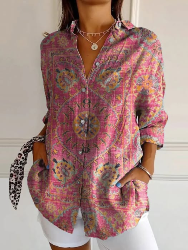Women’s Vintage Casual Button-Up Shirt