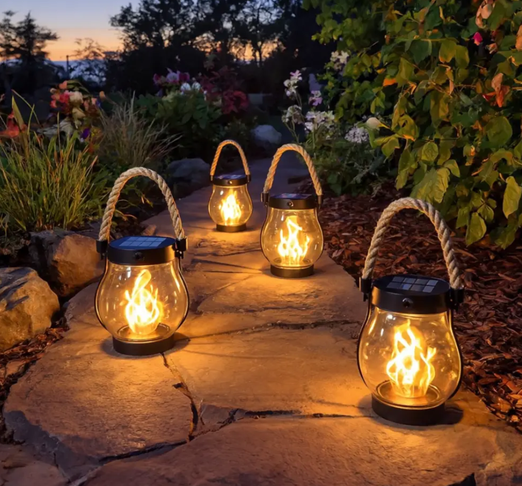 Solar Flame Outdoor Lantern - LED Waterproof Garden Path Light