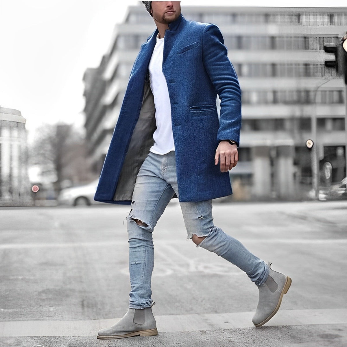 Men's Slim-Fit Stand Collar Topcoat