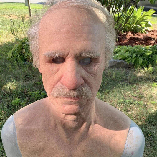 Realistic Old Man Halloween Mask - Movable Mouth Horror Latex Hood
