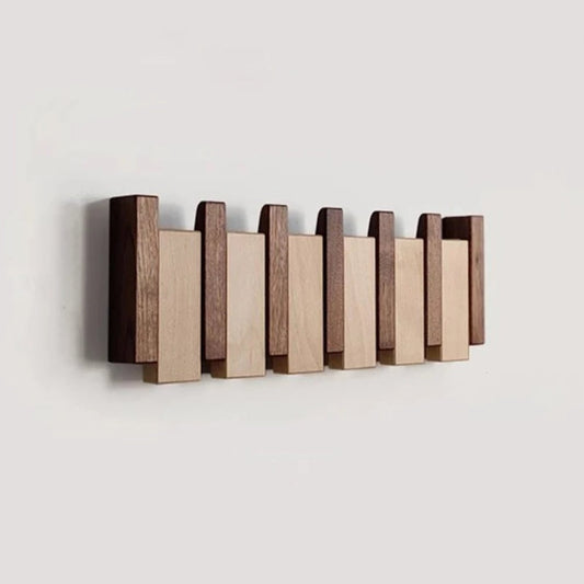Folding Wood Wall Coat Rack with Pivoting Hooks