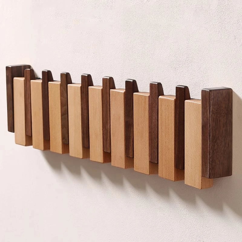 Folding Wood Wall Coat Rack with Pivoting Hooks
