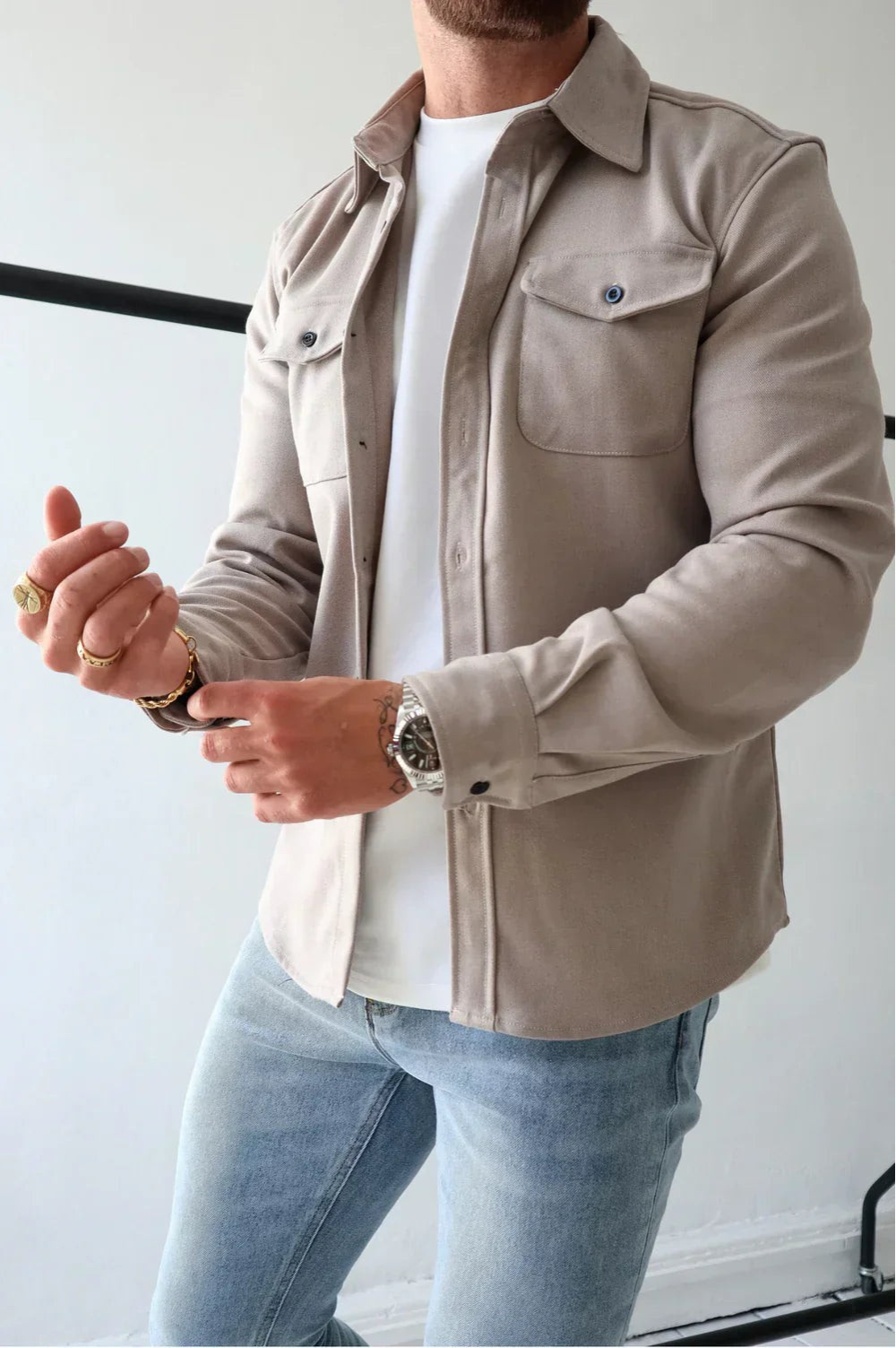 Men's Long Sleeve Button-Up Shirt Jacket