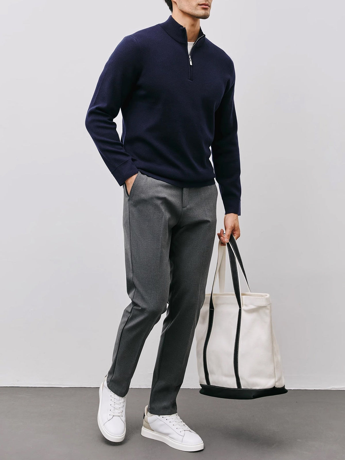 Men's Refined Quarter Zip Sweater Warm Stand Collar Knit Pullover