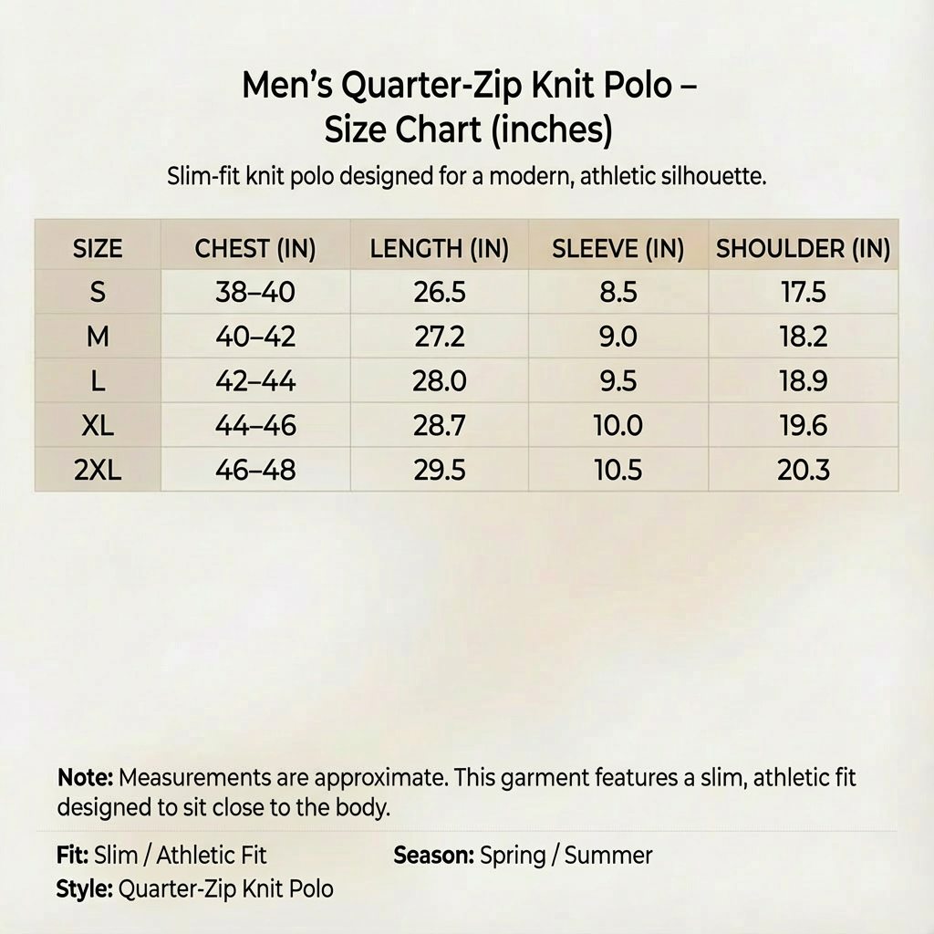 Men's Quarter-Zip Polo Sweater - Slim Fit Ribbed Knit Pullover
