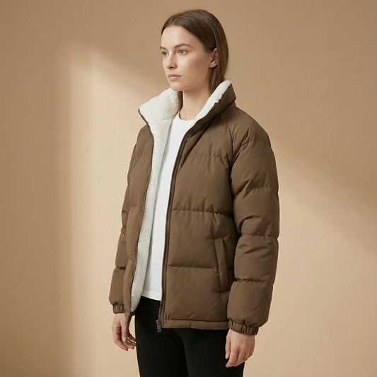Aurora - Women’s Winter Puffer Jacket - Structured Stand Collar Padded Coat