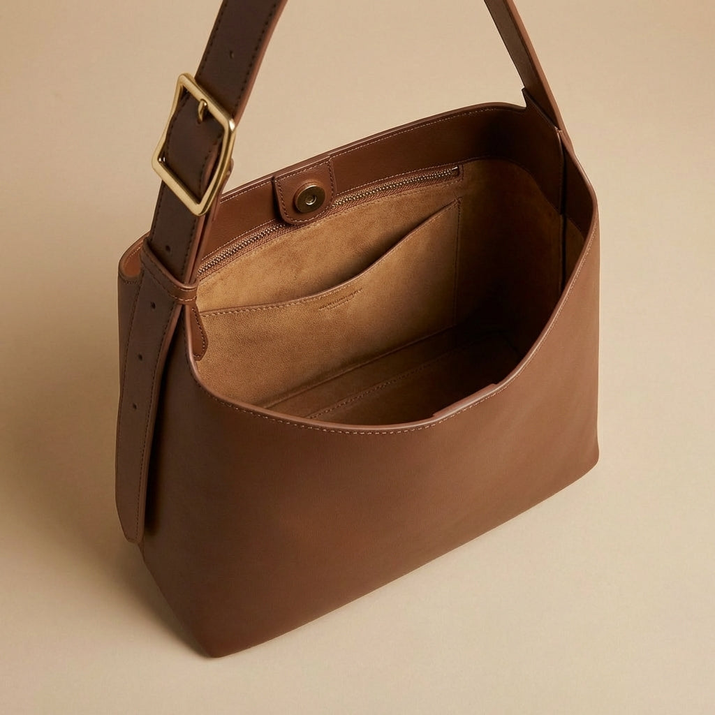 Celeste - Structured Vegan Leather Shoulder Bag - Modern Trapezoid Purse with Wide Strap