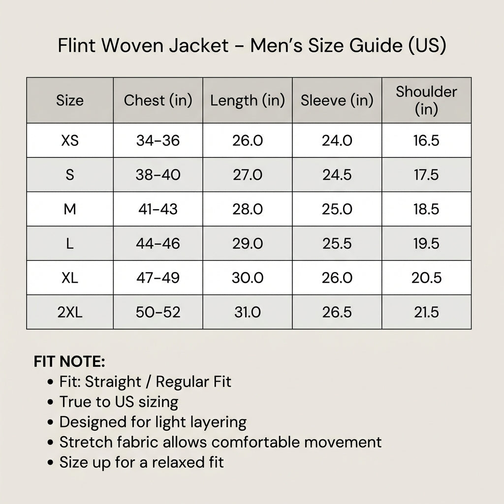 Flint - Men's Woven Rustic Jacket - Lightweight Straight-Fit Stretch Coat