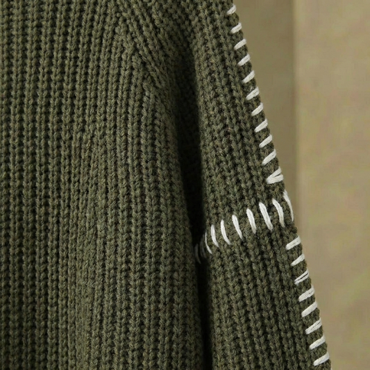 Marlowe - Women's Patchwork Knit Jumper - Oversized Mock Neck Sweater with Flared Sleeves