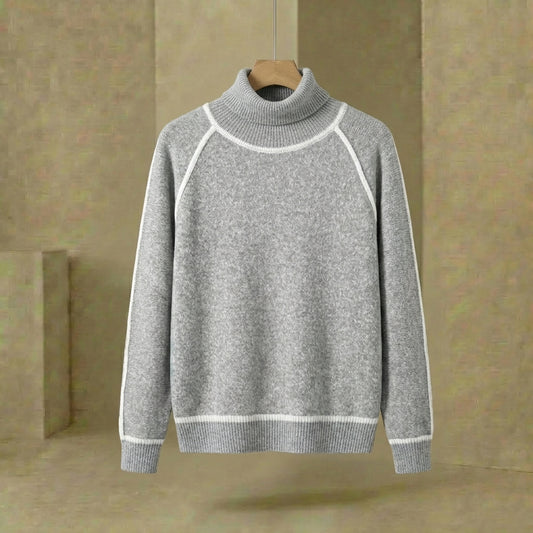 Quinn - Contrasting Seam Turtleneck - Velvety Soft Relaxed Knit Sweater
