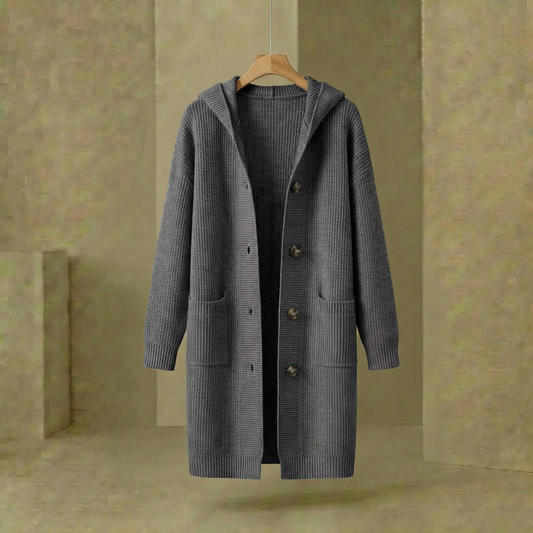 Hadley - Women's Longline Hooded Cardigan - Soft Knit Button-Up Layering Sweater