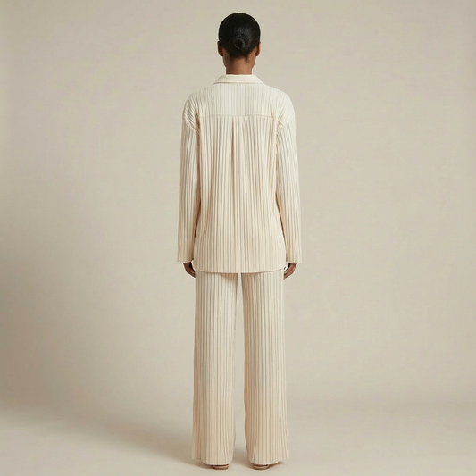 Chloe - Pleated Two-Piece Set - Relaxed Shirt & Wide-Leg Pants Lounge Ensemble