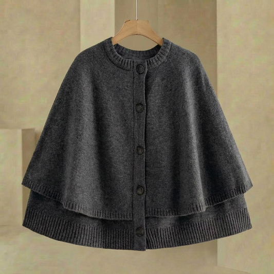 Mia - Women's Short Cape Cardigan - Button-Front Lightweight Layering Wrap