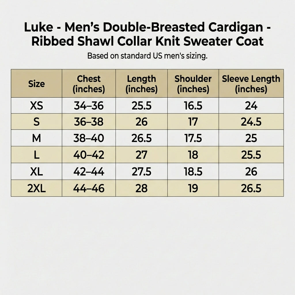 Luke - Men's Double-Breasted Cardigan - Ribbed Shawl Collar Knit Sweater Coat