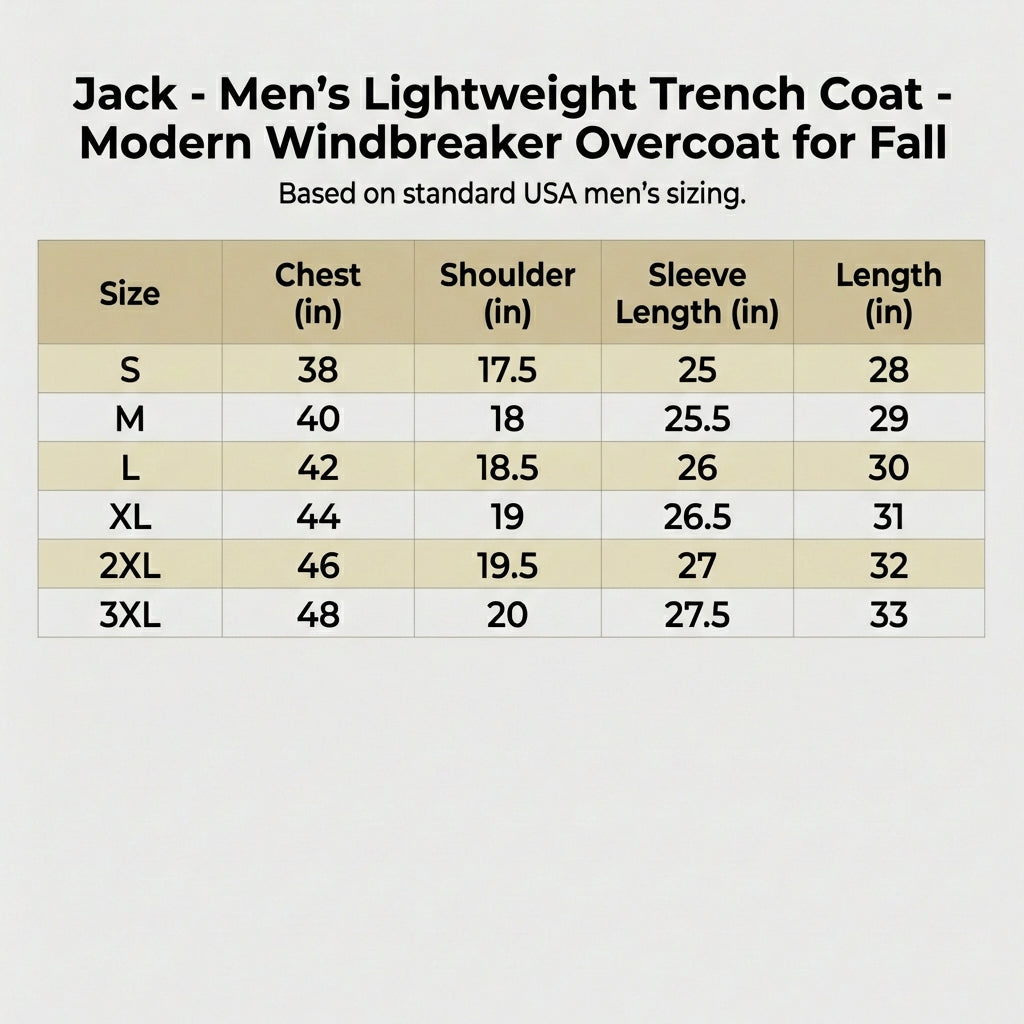 Jack - Men's Lightweight Trench Coat - Modern Windbreaker Overcoat