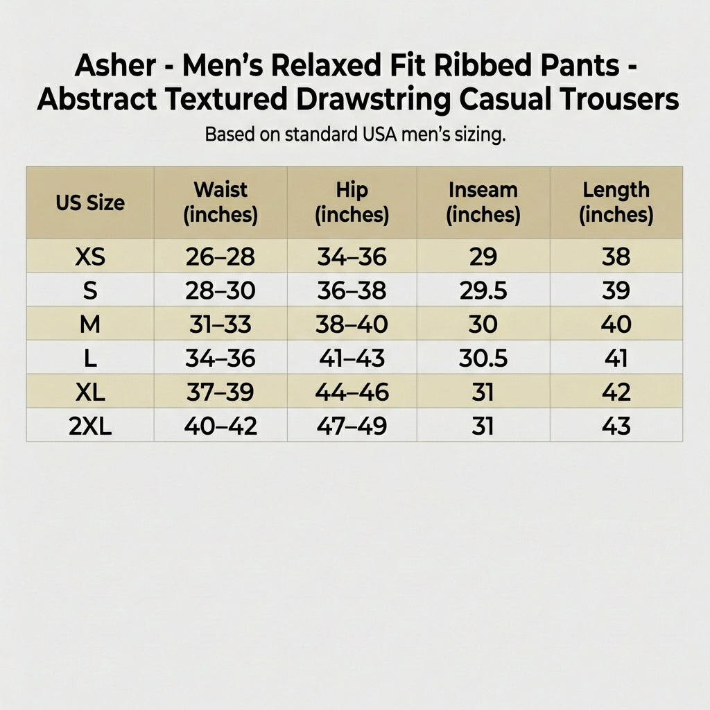 Asher - Men's Relaxed Fit Ribbed Pants - Abstract Textured Drawstring Casual Trousers