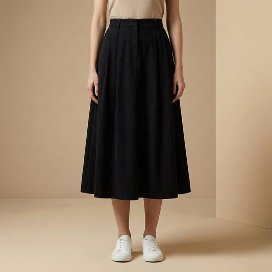 Harper - High-Waisted Corduroy Midi Skirt - Flattering A-Line Design