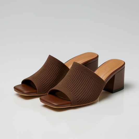 Aria - Square Toe Knit Block Heels