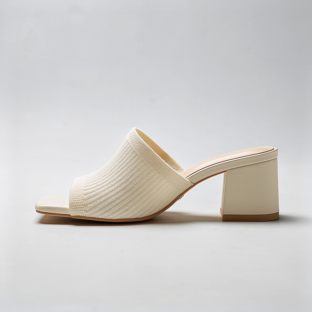 Aria - Square Toe Knit Block Heels
