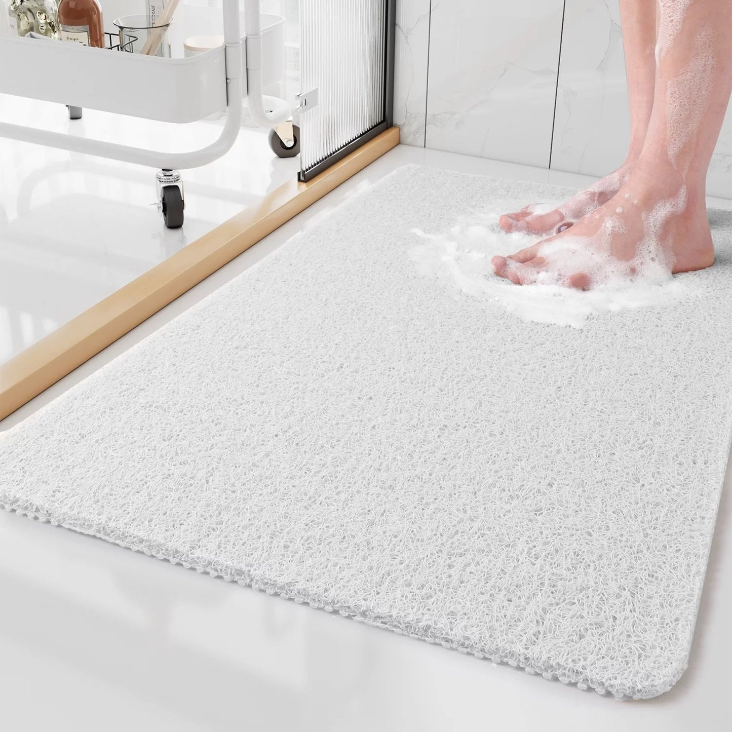 Cut-to-Size Luxury Shower Mat - Plush Washable Anti-Slip Bath Mat