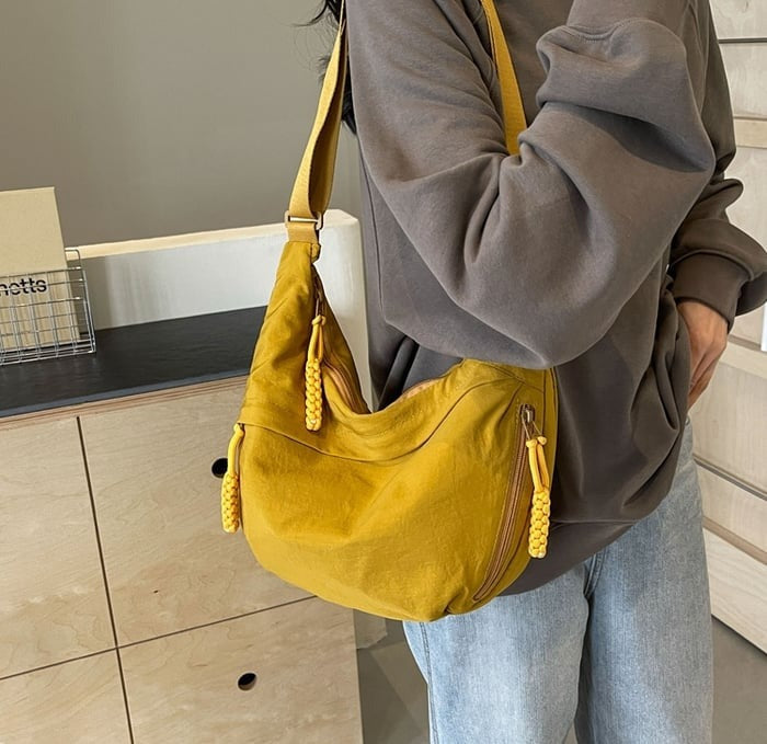 Nylon Crescent Crossbody Bag - Medium Slouchy Hobo Shoulder Purse