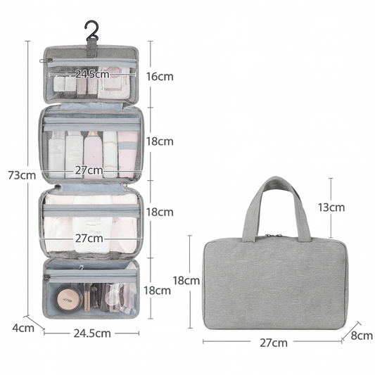 Hanging Travel Toiletry Bag - Foldable Cosmetic Organizer Case