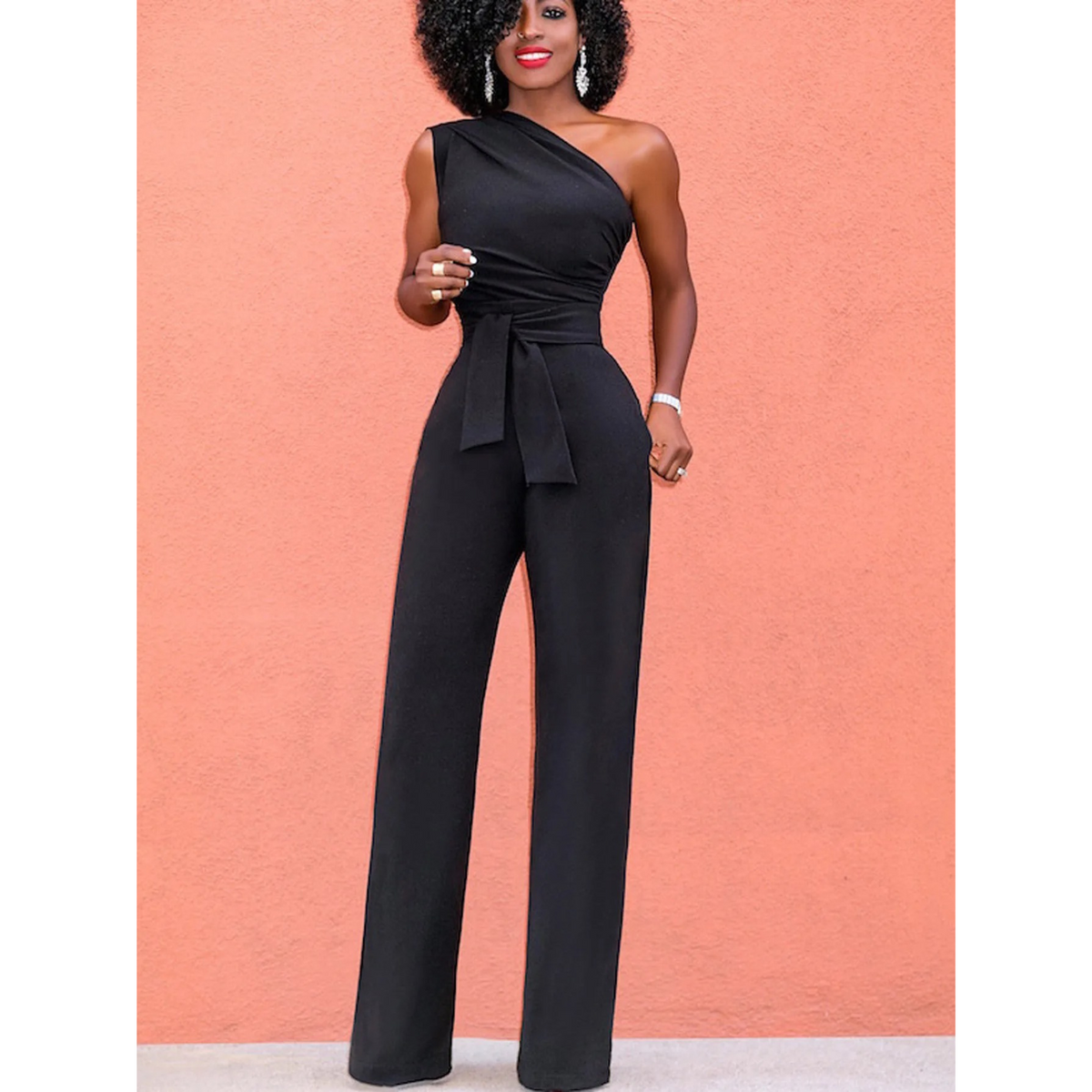 Women's Wide-Leg Jumpsuit - Short Sleeves & Belted Waist