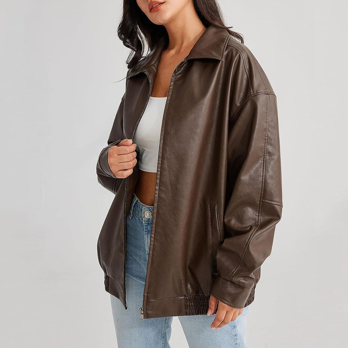 Women’s Oversized Faux Leather Bomber Jacket
