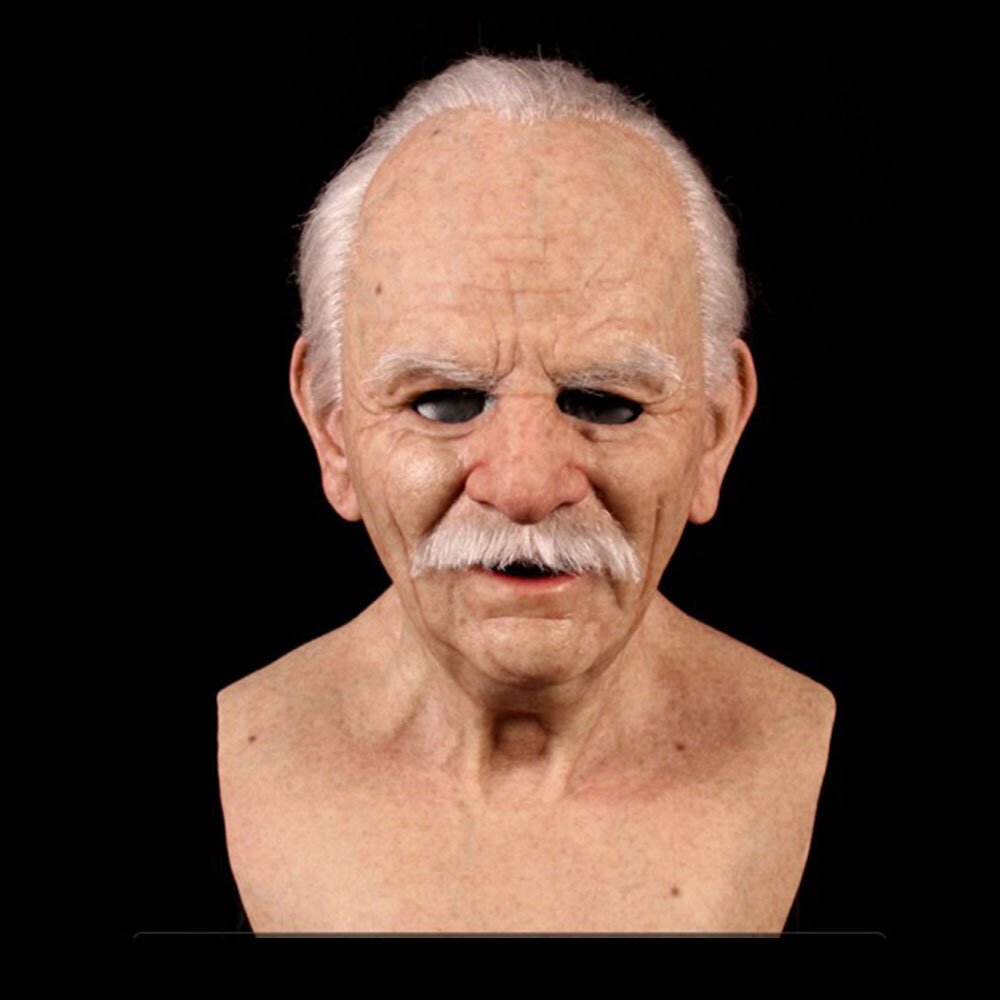 Realistic Old Man Halloween Mask - Movable Mouth Horror Latex Hood