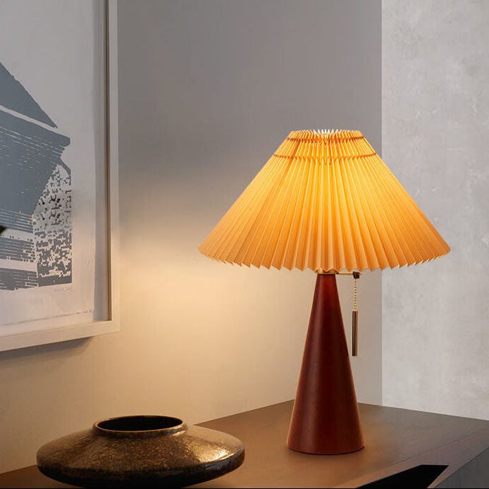 Japanese Minimalist Table Lamp – Wooden Base with Pleated Fabric Shade