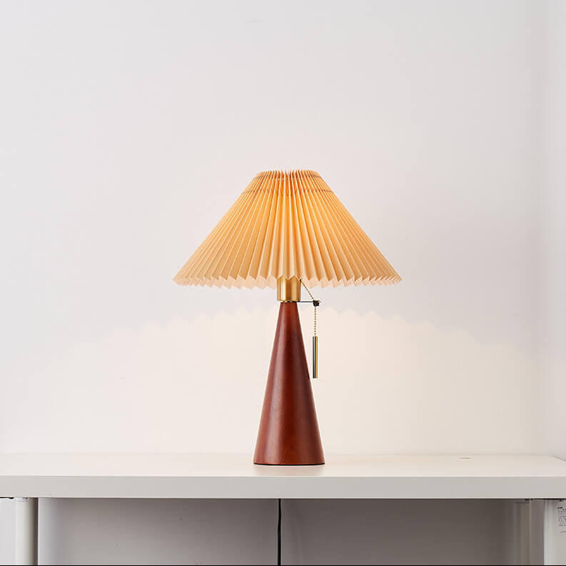 Japanese Minimalist Table Lamp – Wooden Base with Pleated Fabric Shade