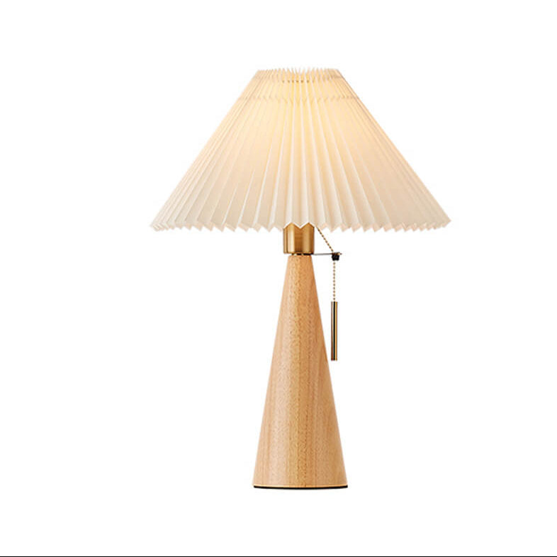 Japanese Minimalist Table Lamp – Wooden Base with Pleated Fabric Shade