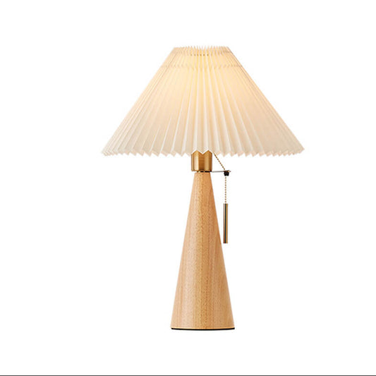 Japanese Minimalist Table Lamp – Wooden Base with Pleated Fabric Shade